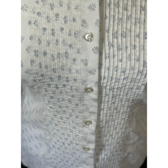 Vintage Rrrruss Blue White Floral Button Up Top Cottagecore Grannycore READ - Picture 3 of 13
